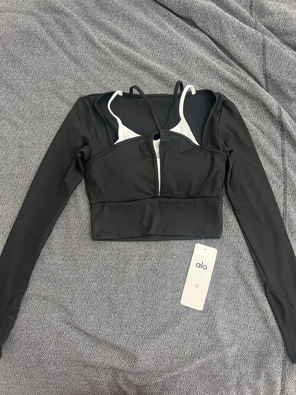 ALO Yoga Black Long Sleeve Cropped Zip-Front Top